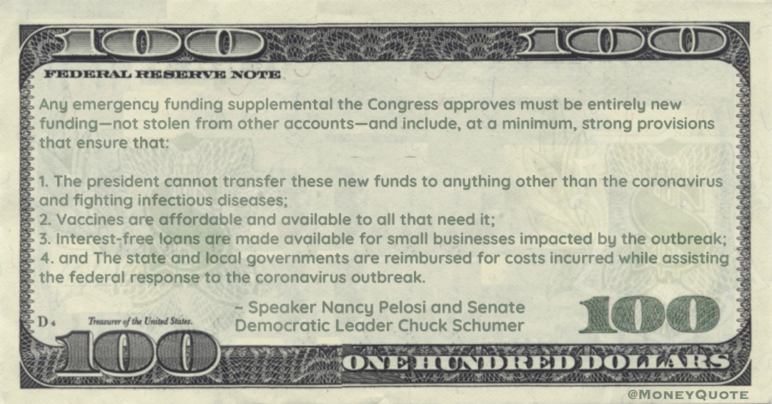Any emergency funding supplemental the Congress approves must be entirely new funding — not stolen from other accounts Quote