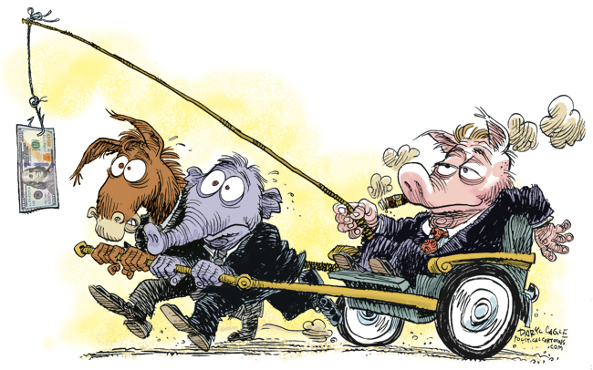 Political Corruption Carrot & Stick by Daryl Cagle of CagleCartoons.com