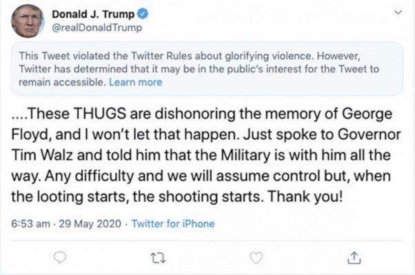 Trump Thugs Looting Shooting Tweet