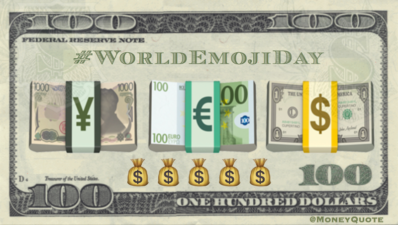 Yen (¥) the Euro (€) and the dollar ($) on #WorldEmojiDay July 17 Quote