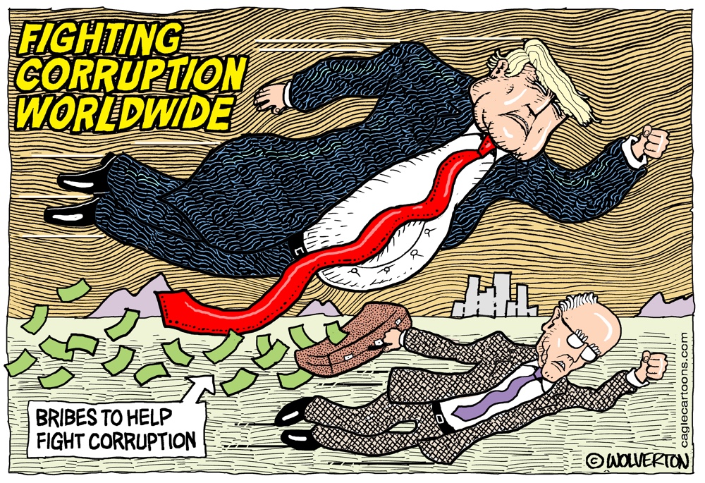 Trump Fighting Corruption Cartoon by Monte Wolverton